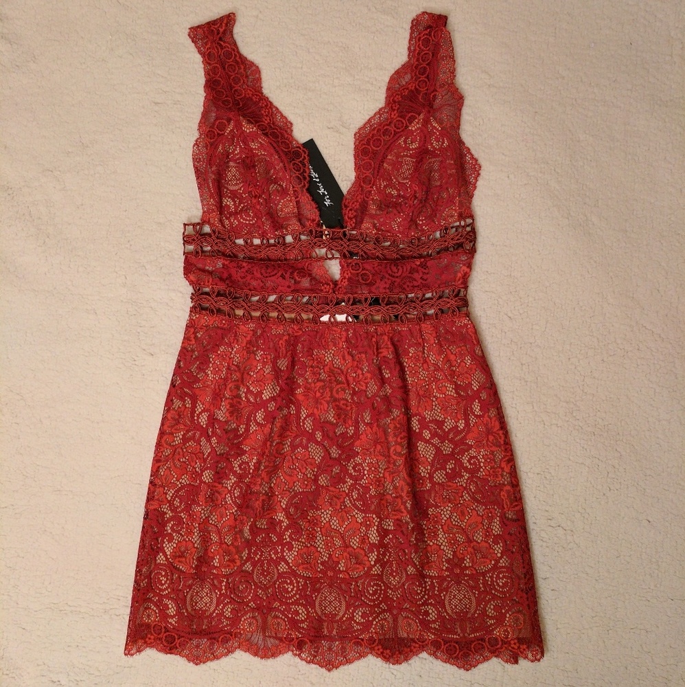 For Love And Lemons Red Lace Mini Dress